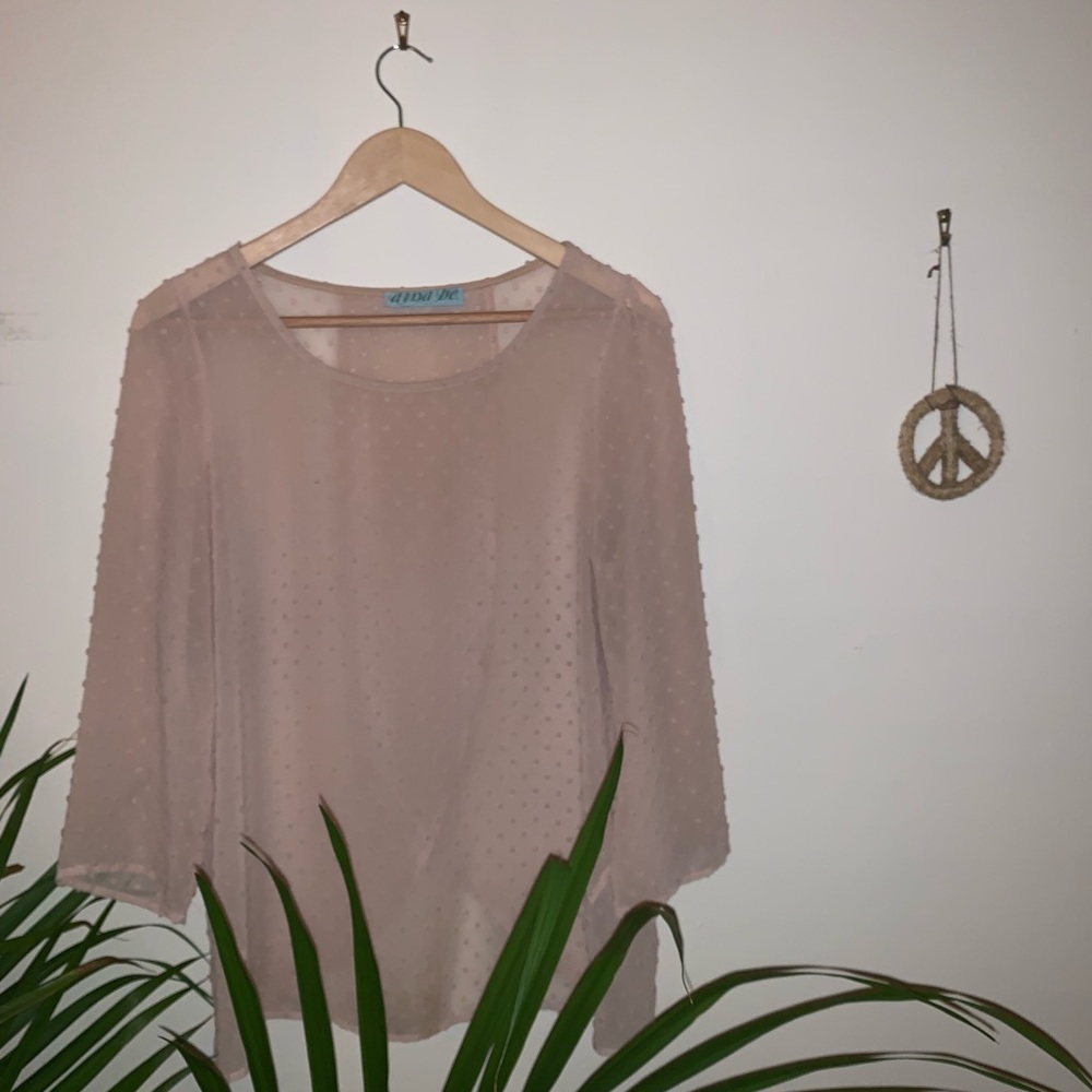 sheer blush pink tufted blouse
